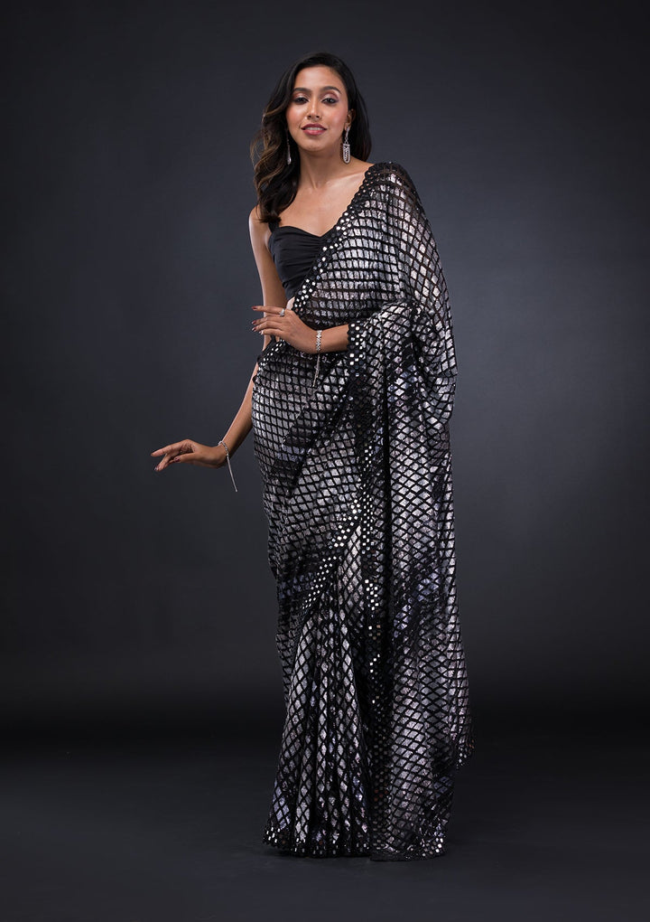 Black Sequins Georgette Saree-Koskii