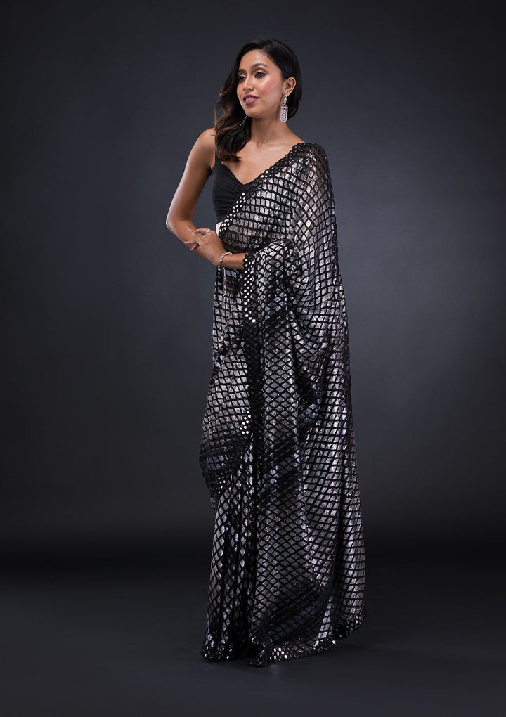 Black Sequins Georgette Saree-Koskii