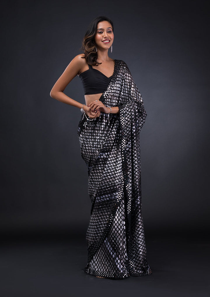 Black Sequins Georgette Saree-Koskii