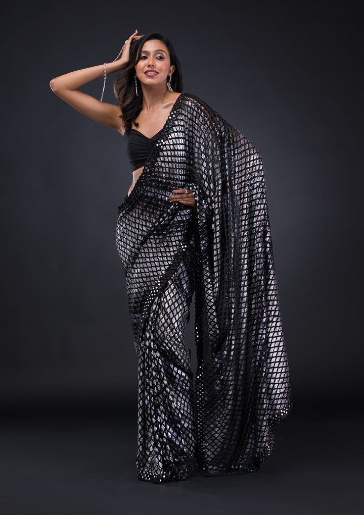 Black Sequins Georgette Saree-Koskii