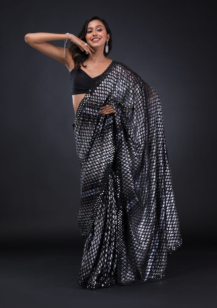 Black Sequins Georgette Saree-Koskii