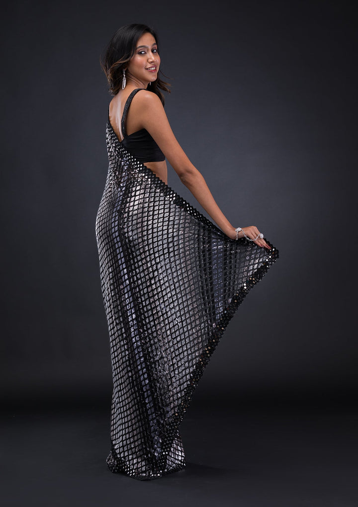 Black Sequins Georgette Saree-Koskii