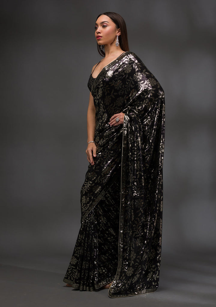 Black Sequins Georgette Saree-Koskii