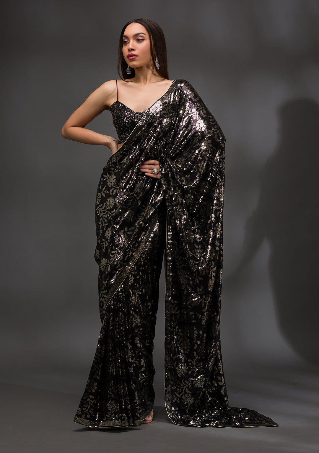 Black Sequins Georgette Saree-Koskii