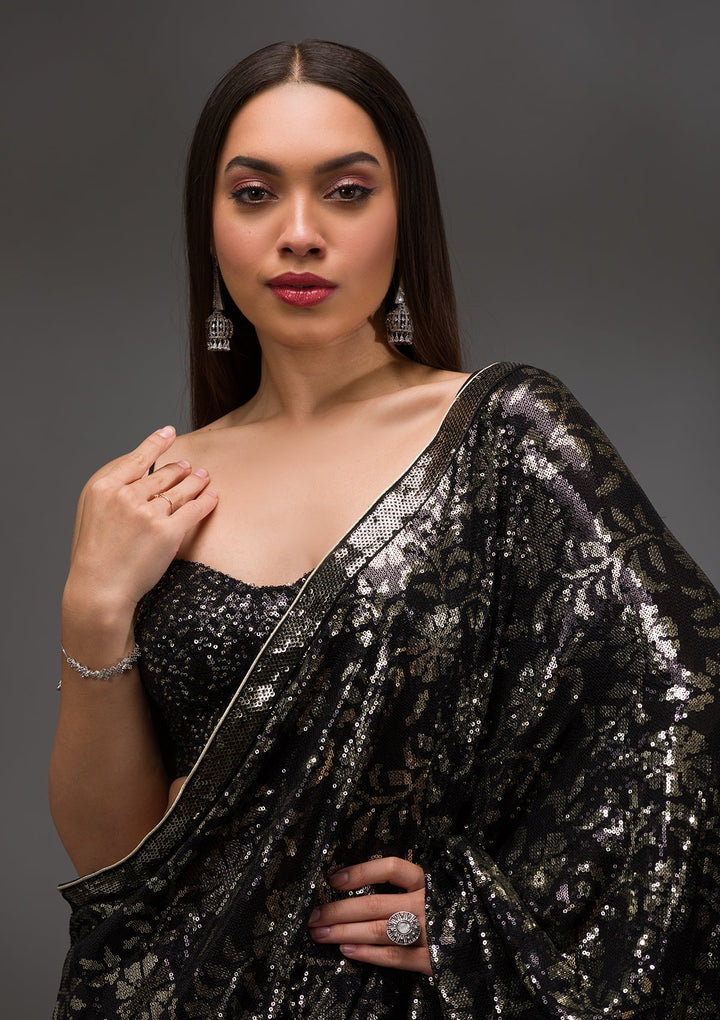 Black Sequins Georgette Saree-Koskii