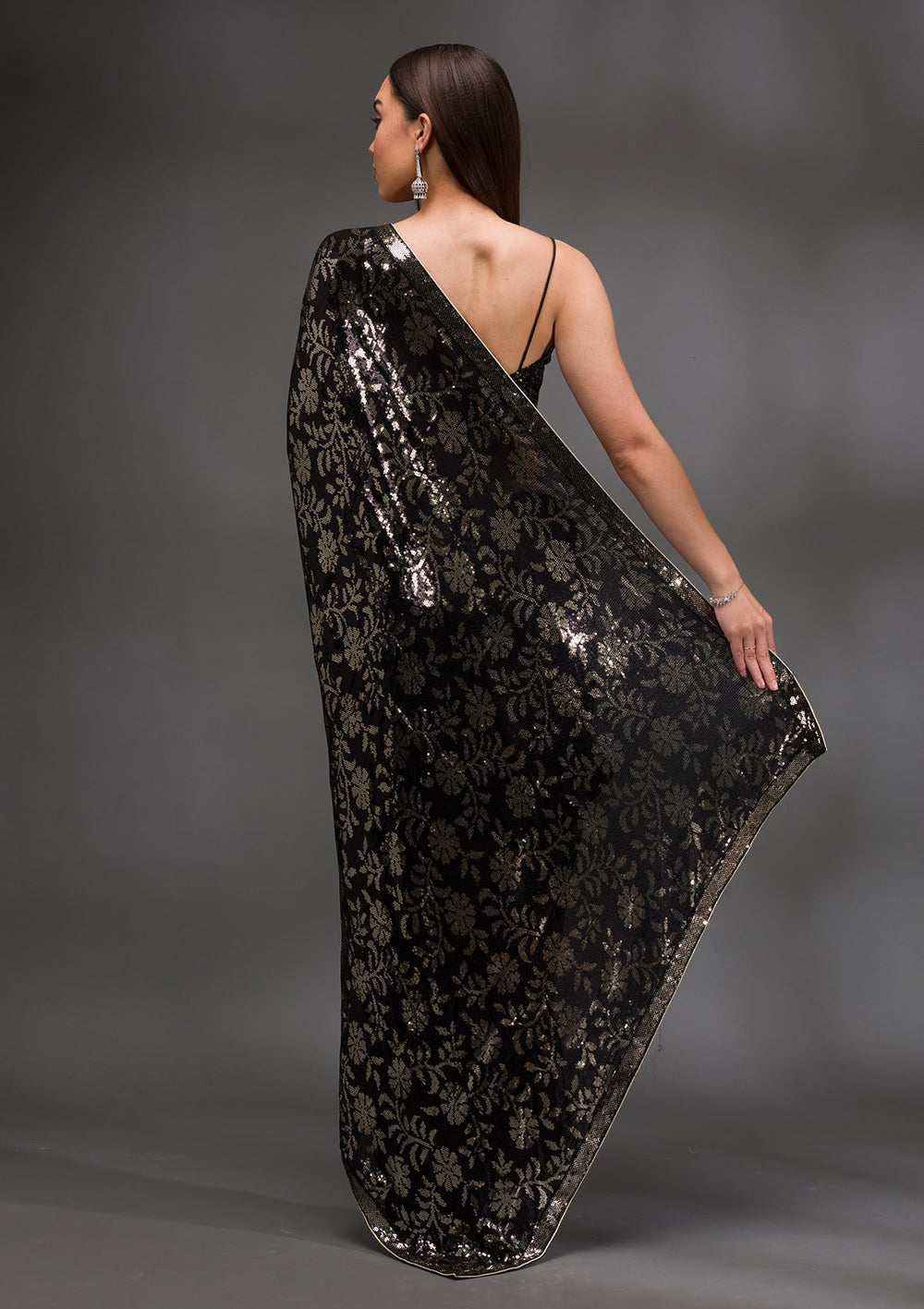 Black Sequins Georgette Saree-Koskii
