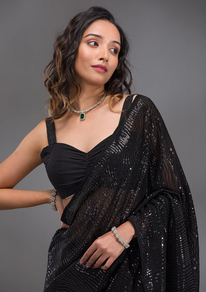 Black Sequins Georgette Saree-Koskii