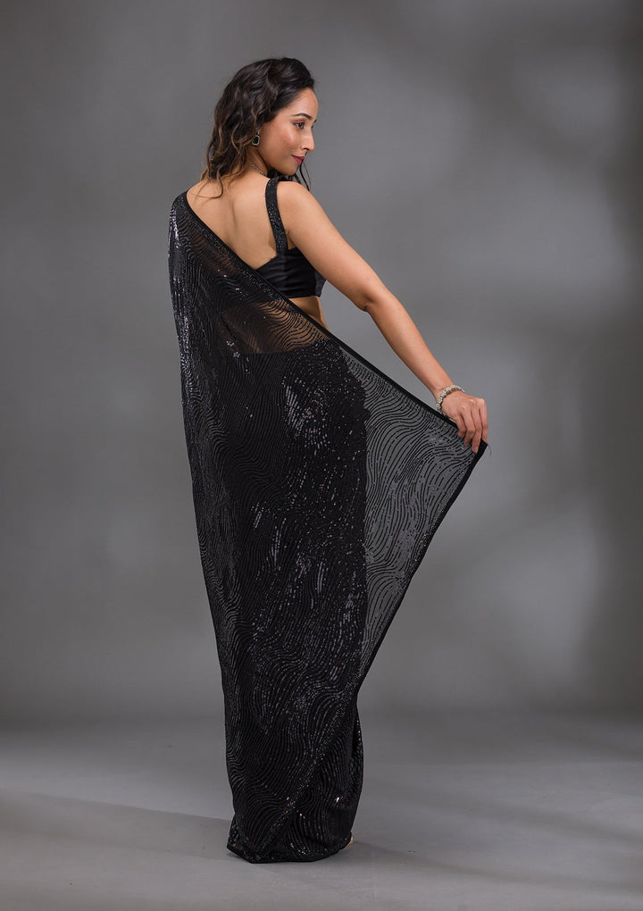 Black Sequins Georgette Saree-Koskii