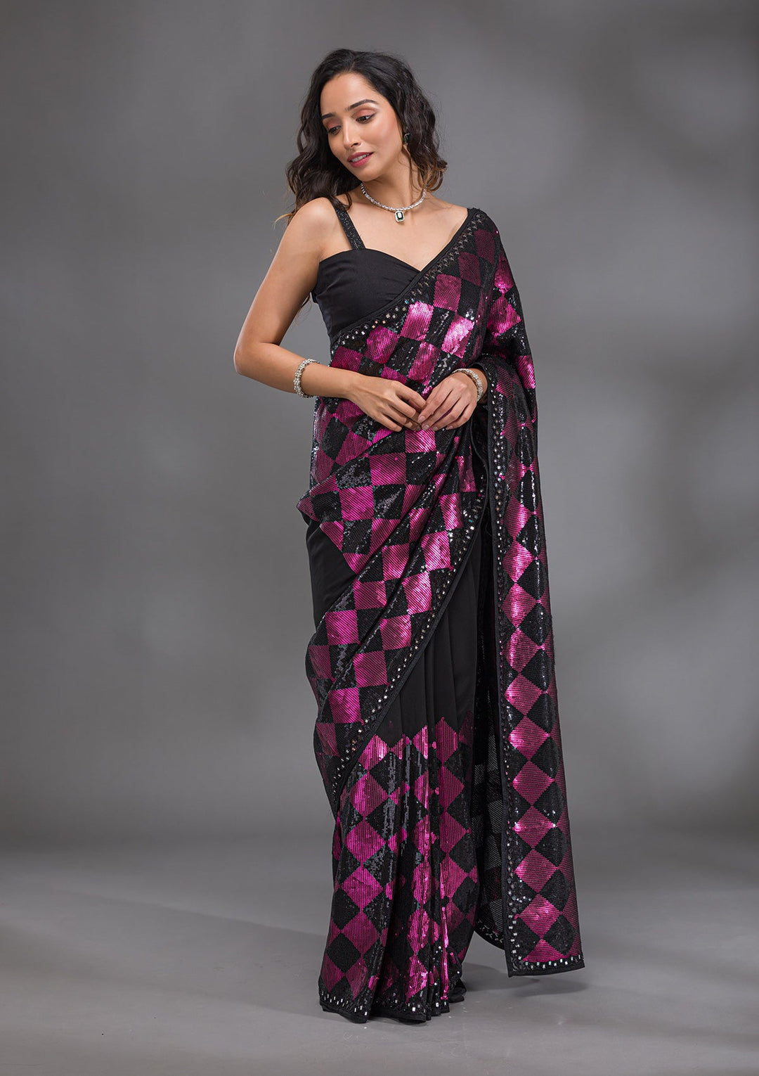 Black Sequins Georgette Saree-Koskii