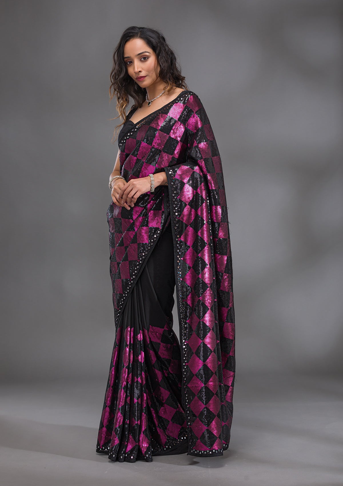 Black Sequins Georgette Saree-Koskii