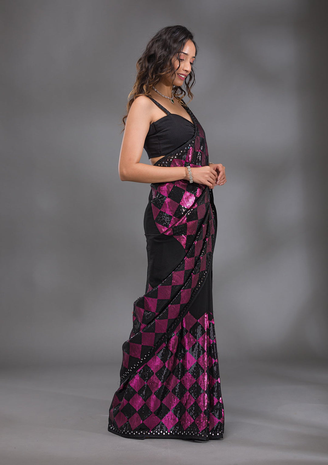 Black Sequins Georgette Saree-Koskii