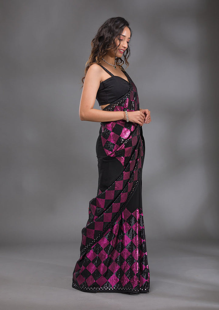 Black Sequins Georgette Saree-Koskii