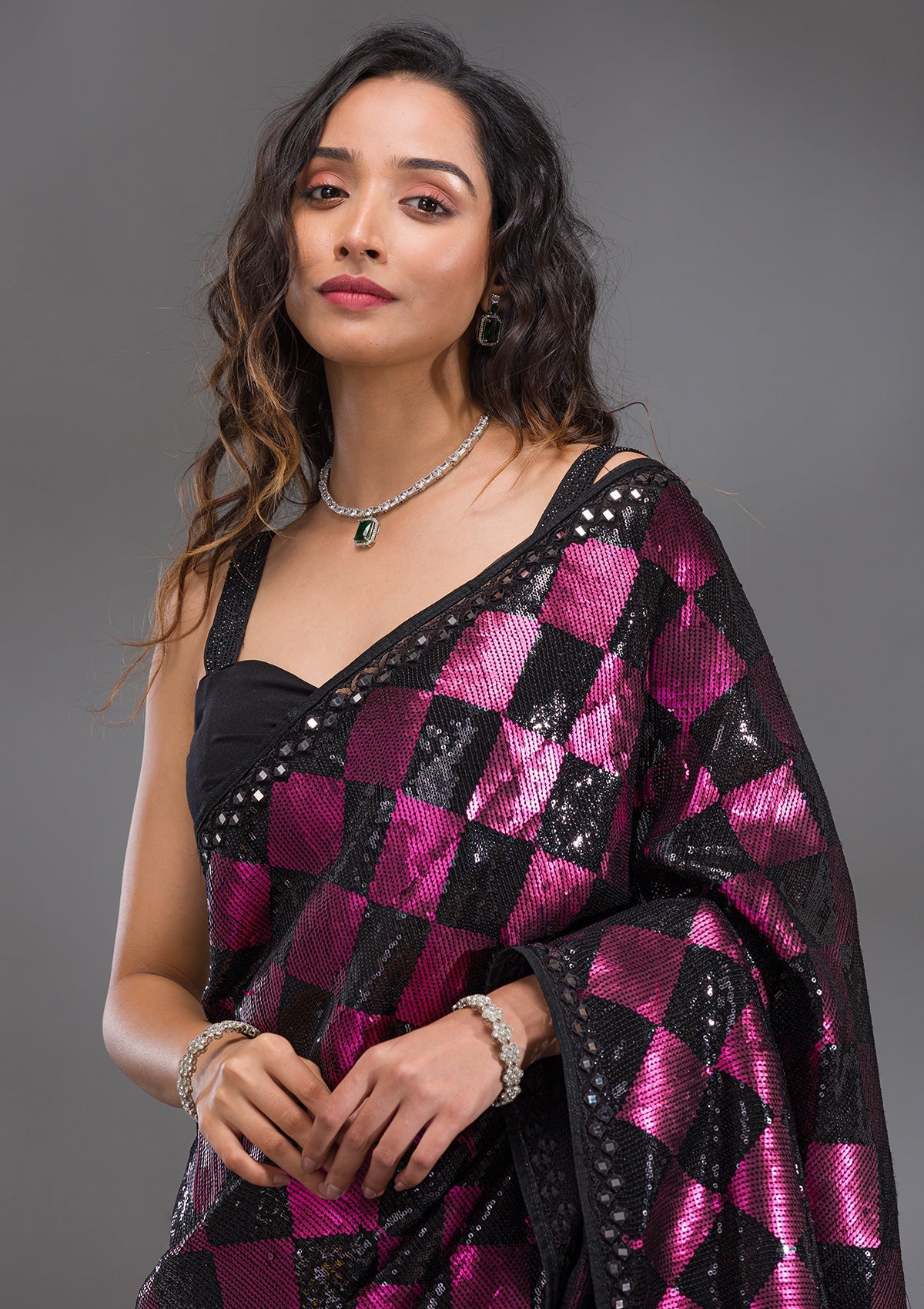 Black Sequins Georgette Saree-Koskii