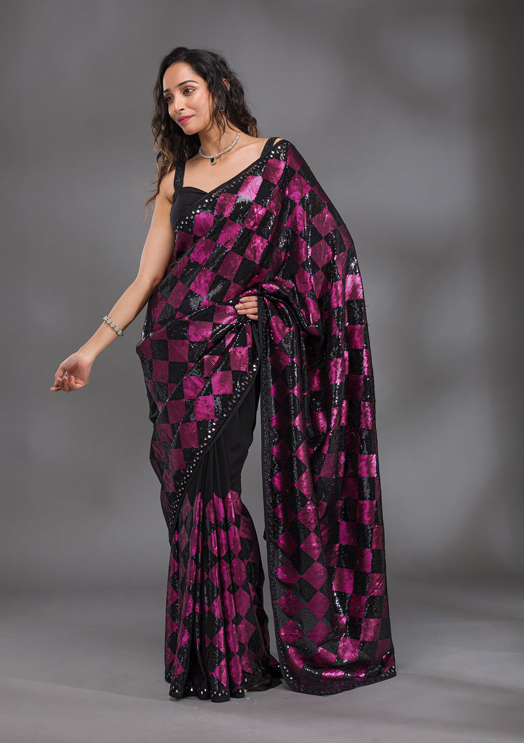 Black Sequins Georgette Saree-Koskii