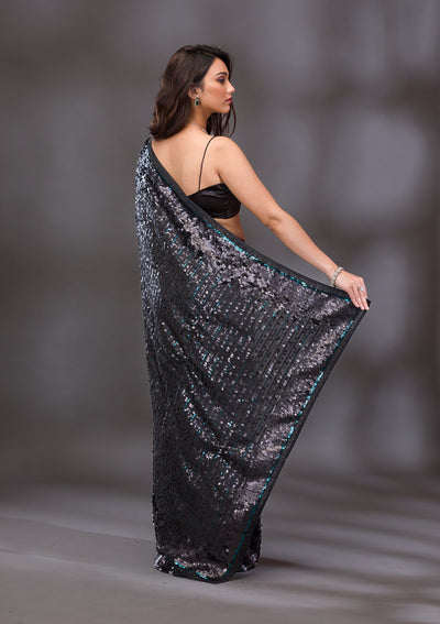 Black Sequins Georgette Saree-Koskii