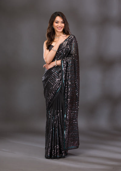 Black Sequins Georgette Saree-Koskii