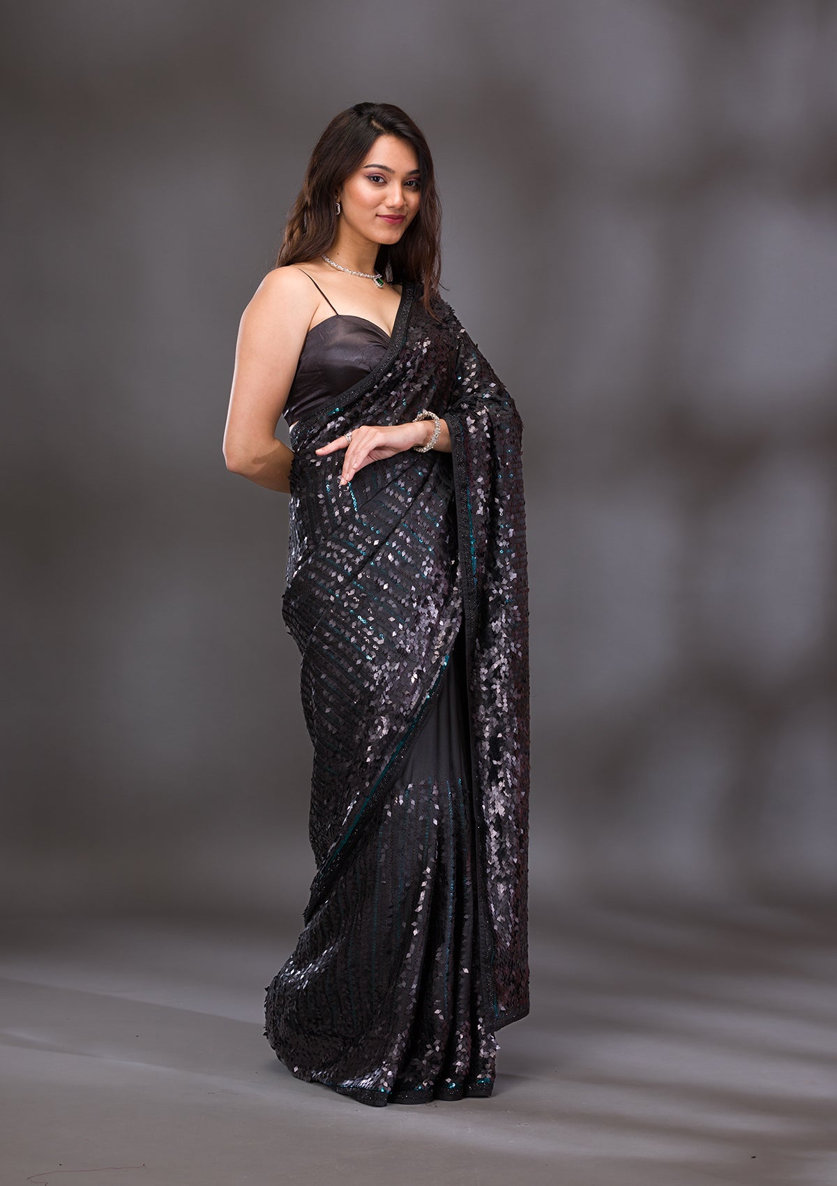 Black Sequins Georgette Saree-Koskii