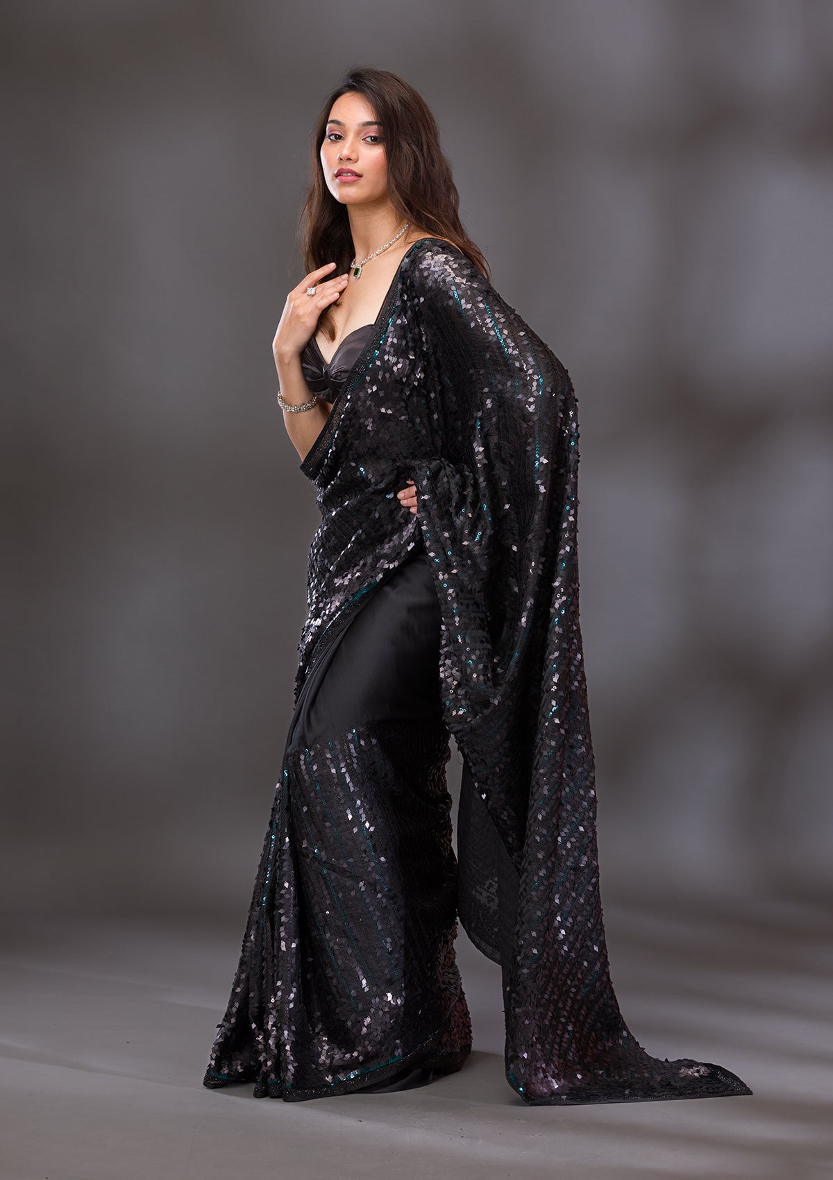 Black Sequins Georgette Saree-Koskii