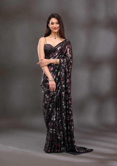 Black Sequins Georgette Saree-Koskii