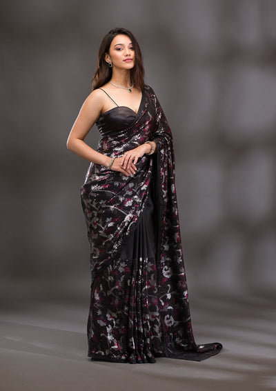 Black Sequins Georgette Saree-Koskii