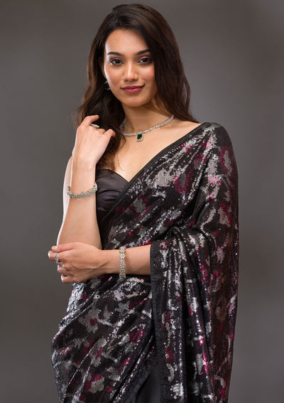 Black Sequins Georgette Saree-Koskii