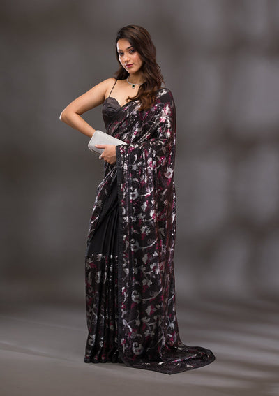 Black Sequins Georgette Saree-Koskii