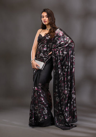 Black Sequins Georgette Saree-Koskii