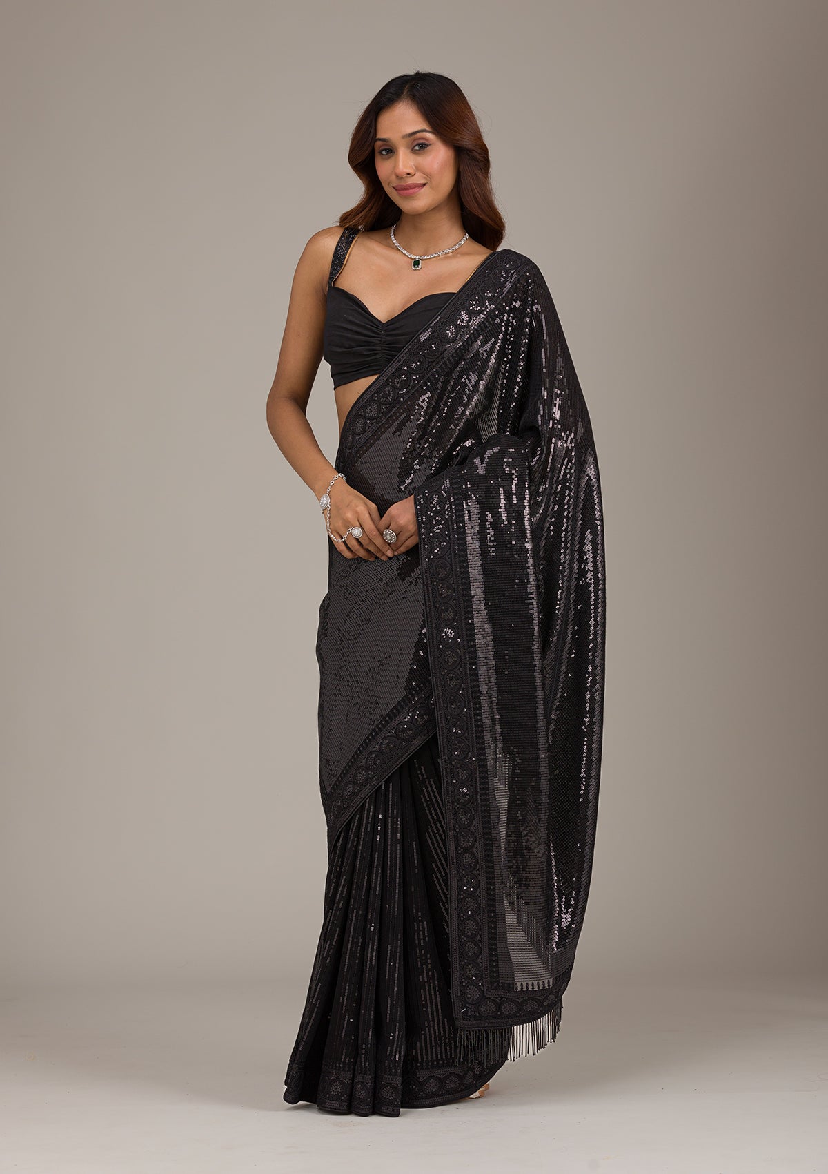 Black Sequins Georgette Saree-Koskii