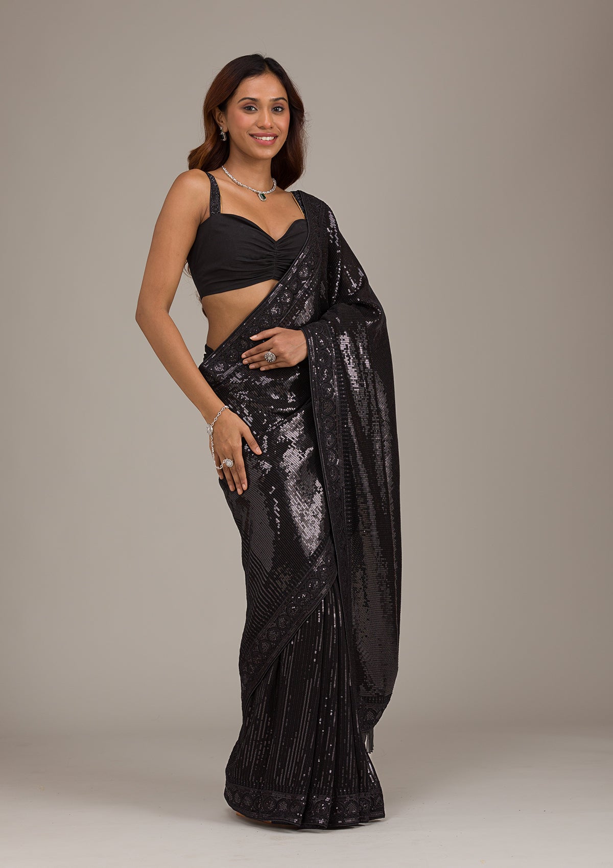 Black Sequins Georgette Saree-Koskii