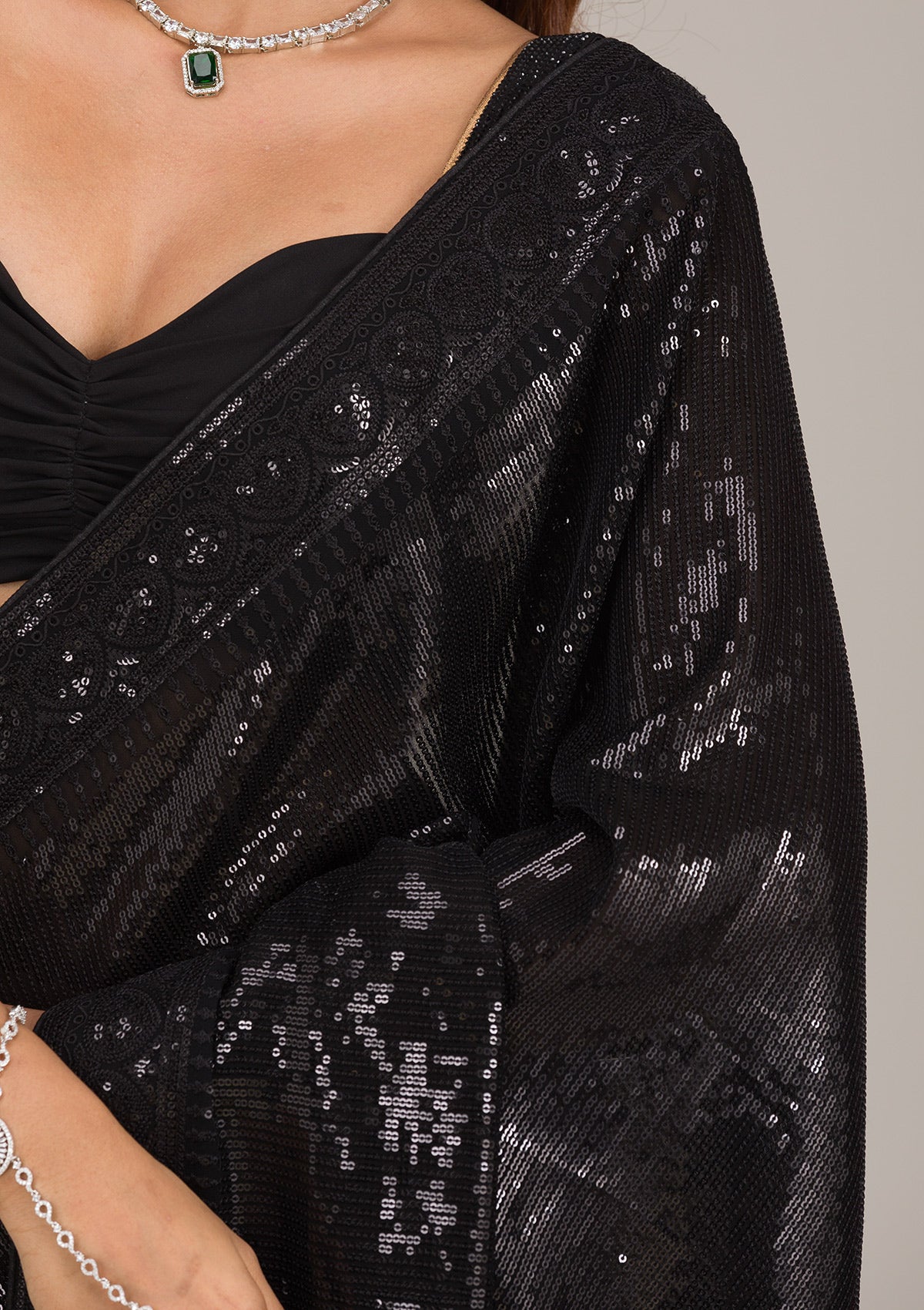 Black Sequins Georgette Saree-Koskii