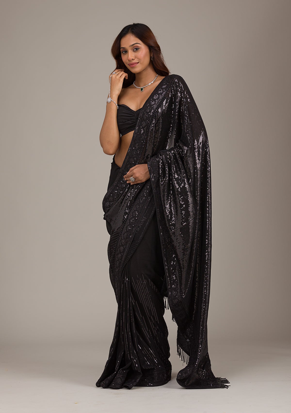 Black Sequins Georgette Saree-Koskii