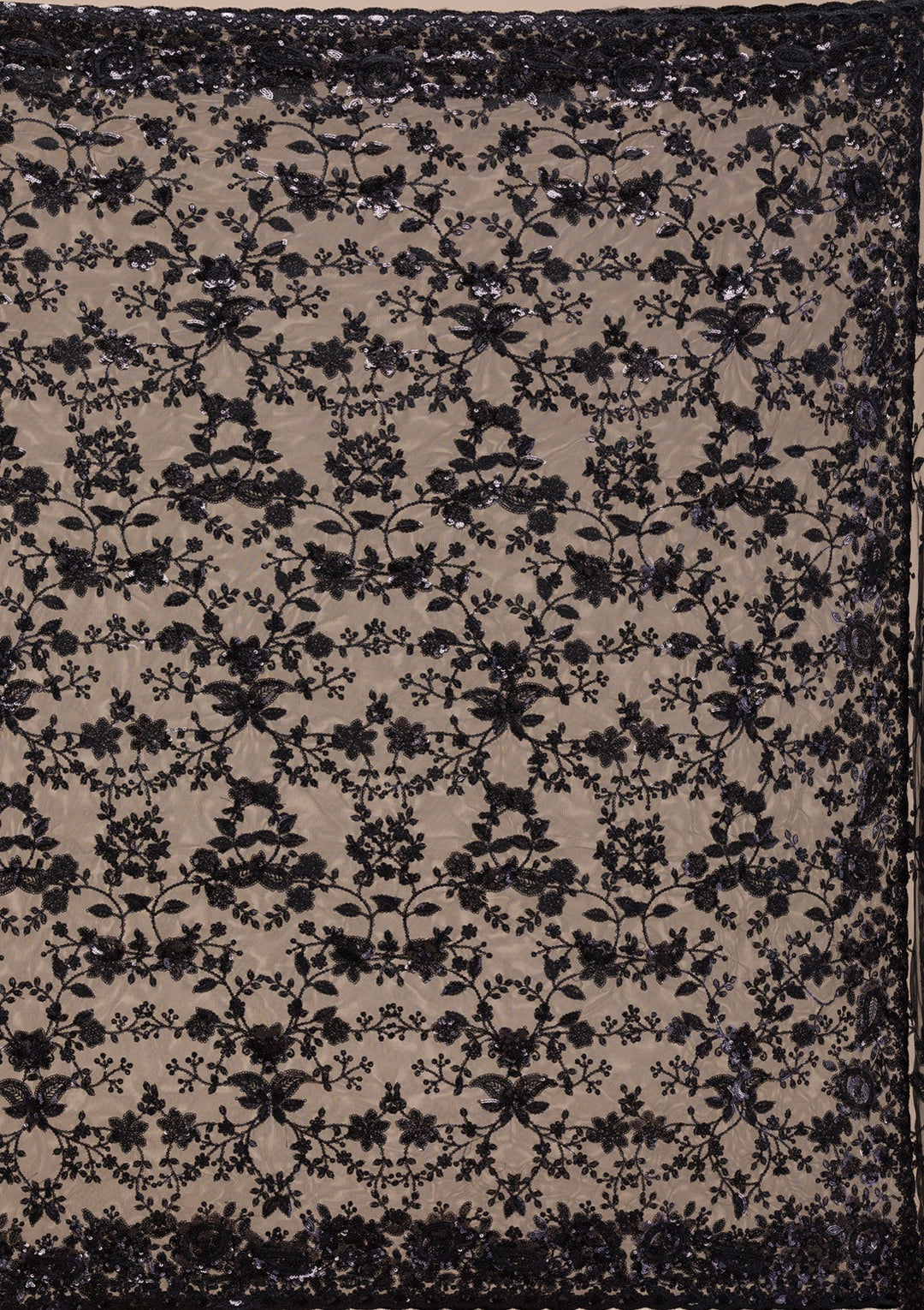 Black Sequins Net Saree-Koskii