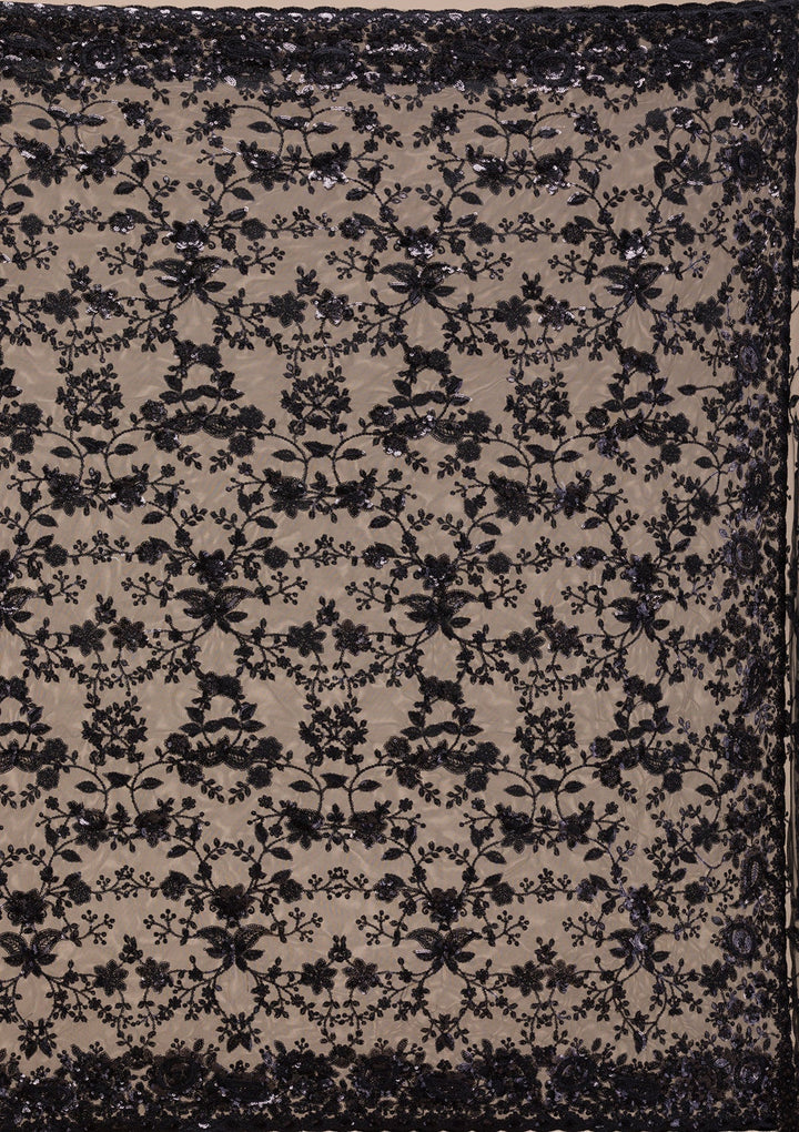 Black Sequins Net Saree-Koskii