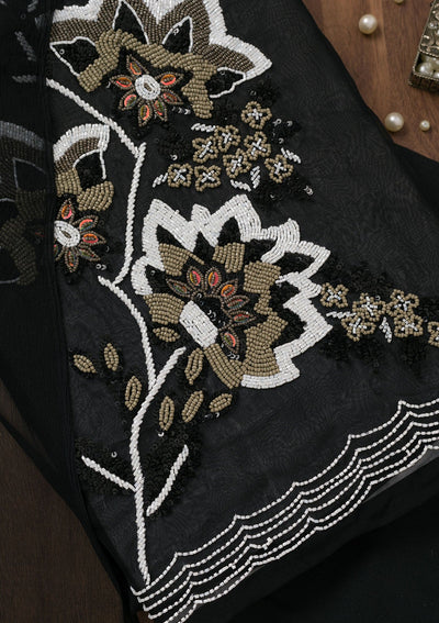 Black Sequins Tissue Unstitched Salwar Suit-Koskii
