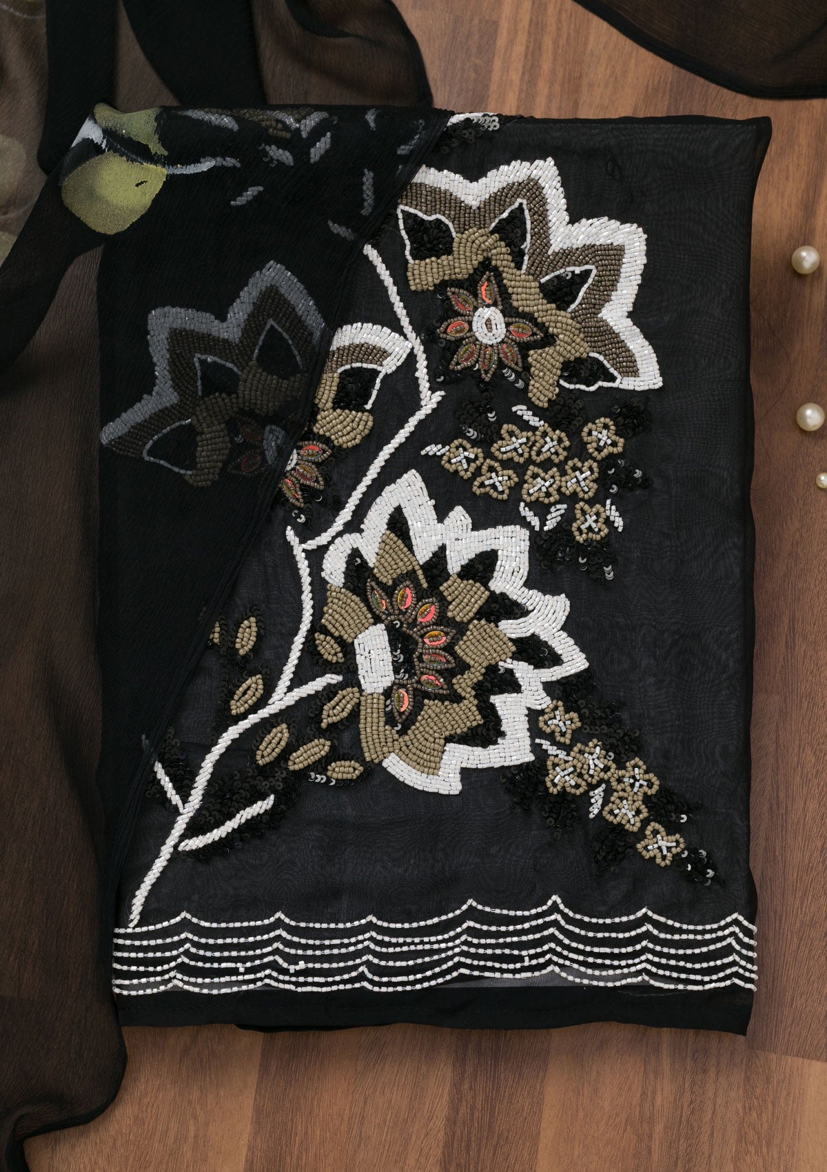 Black Sequins Tissue Unstitched Salwar Suit-Koskii