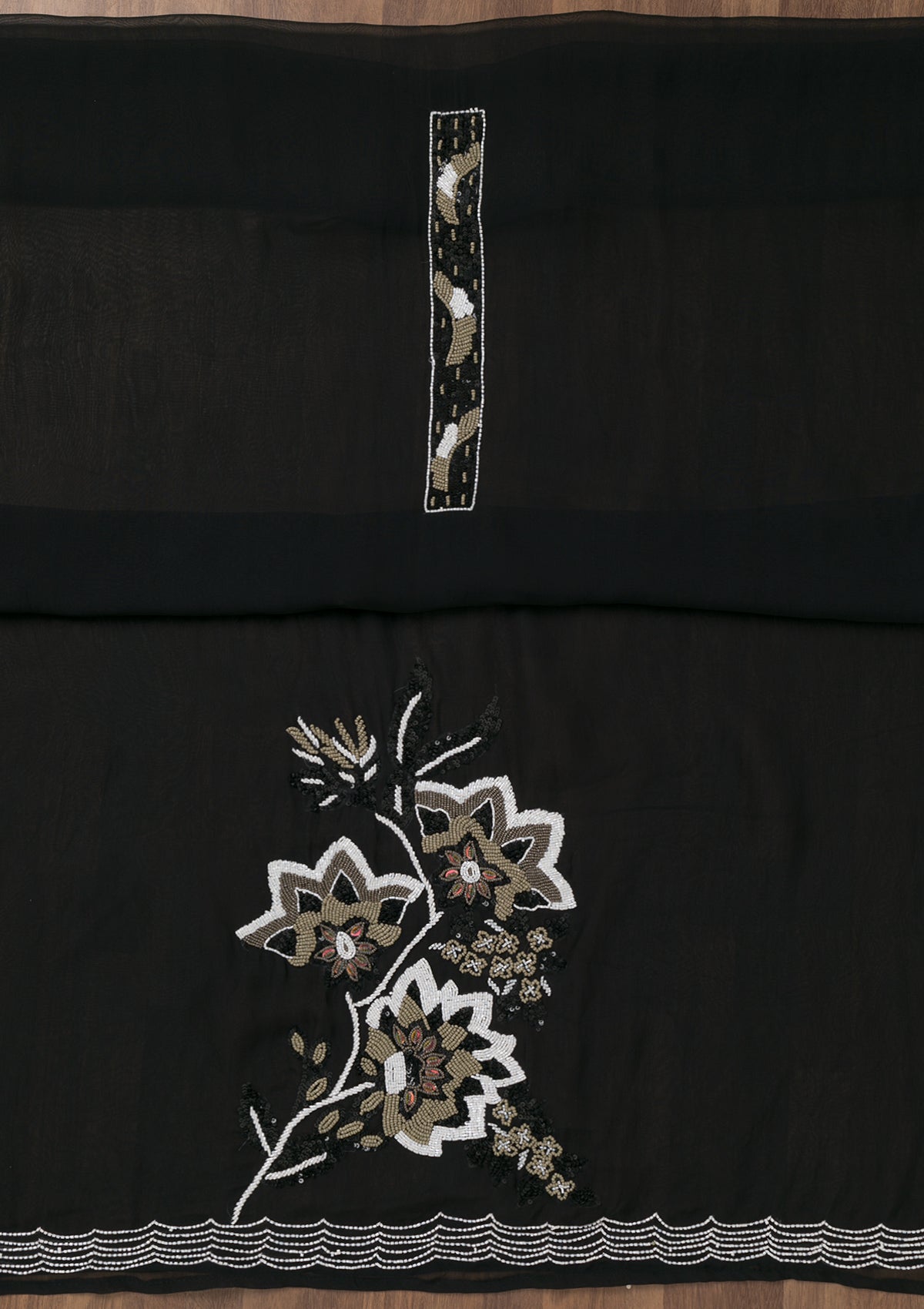 Black Sequins Tissue Unstitched Salwar Suit-Koskii