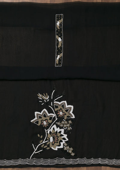 Black Sequins Tissue Unstitched Salwar Suit-Koskii