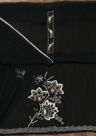 Black Sequins Tissue Unstitched Salwar Suit-Koskii
