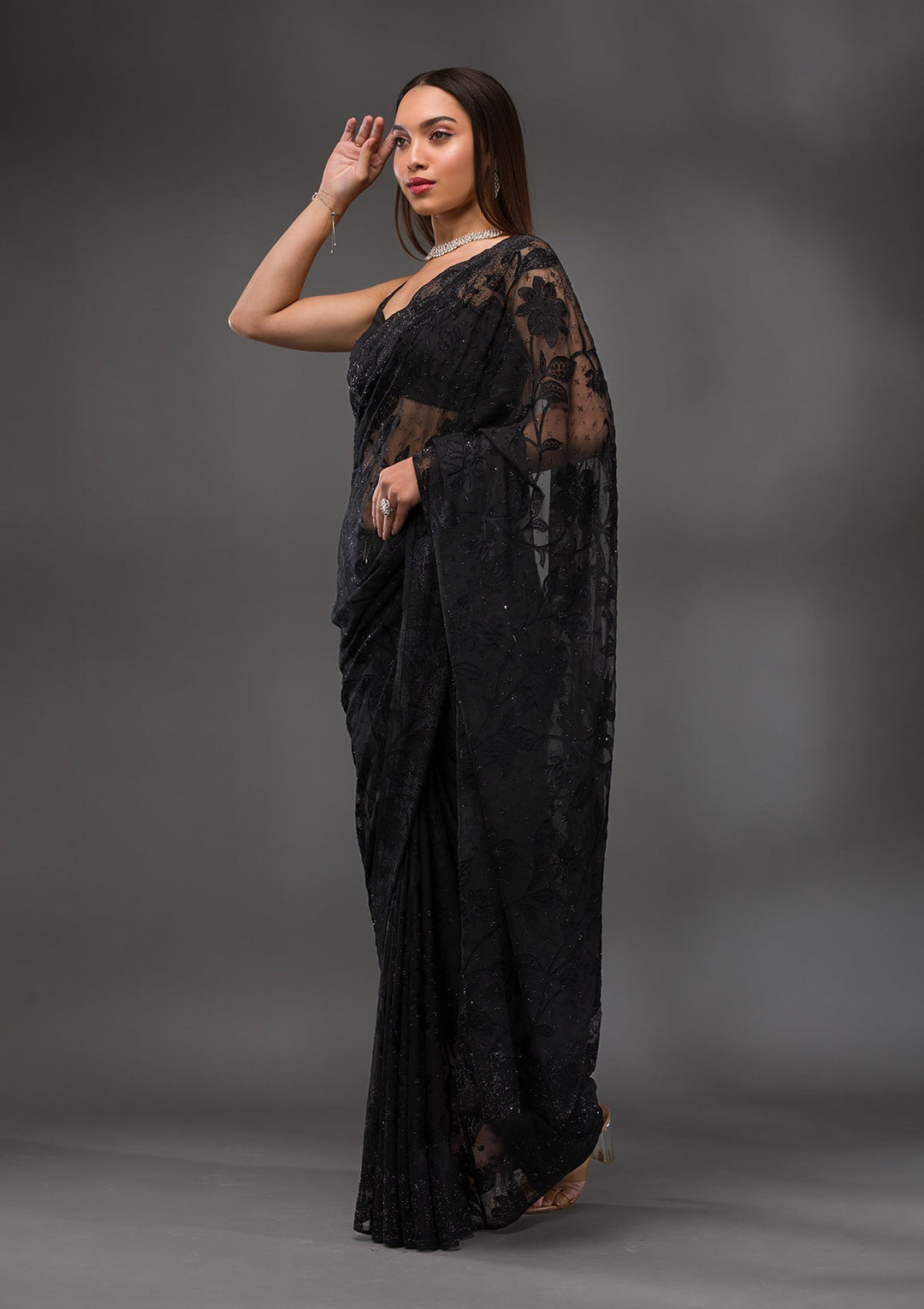 Black Stonework Georgette Saree-Koskii