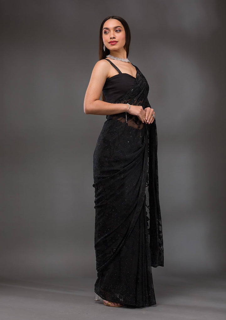 Black Stonework Georgette Saree-Koskii