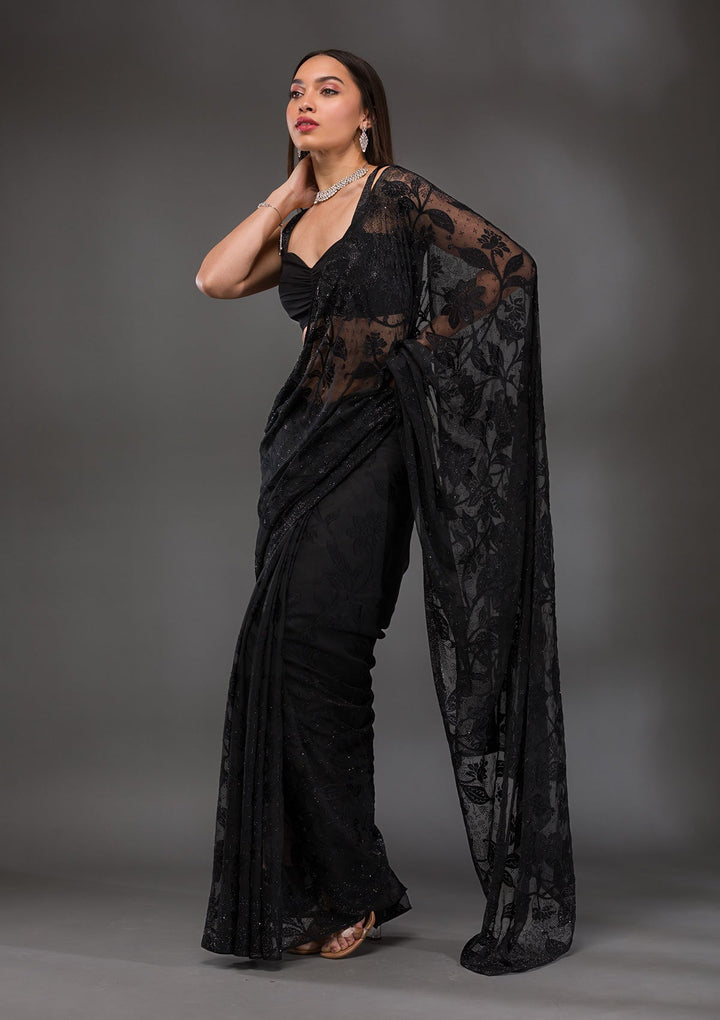 Black Stonework Georgette Saree-Koskii