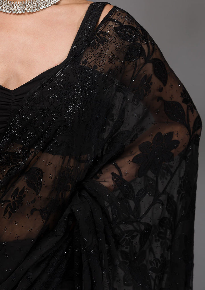 Black Stonework Georgette Saree-Koskii
