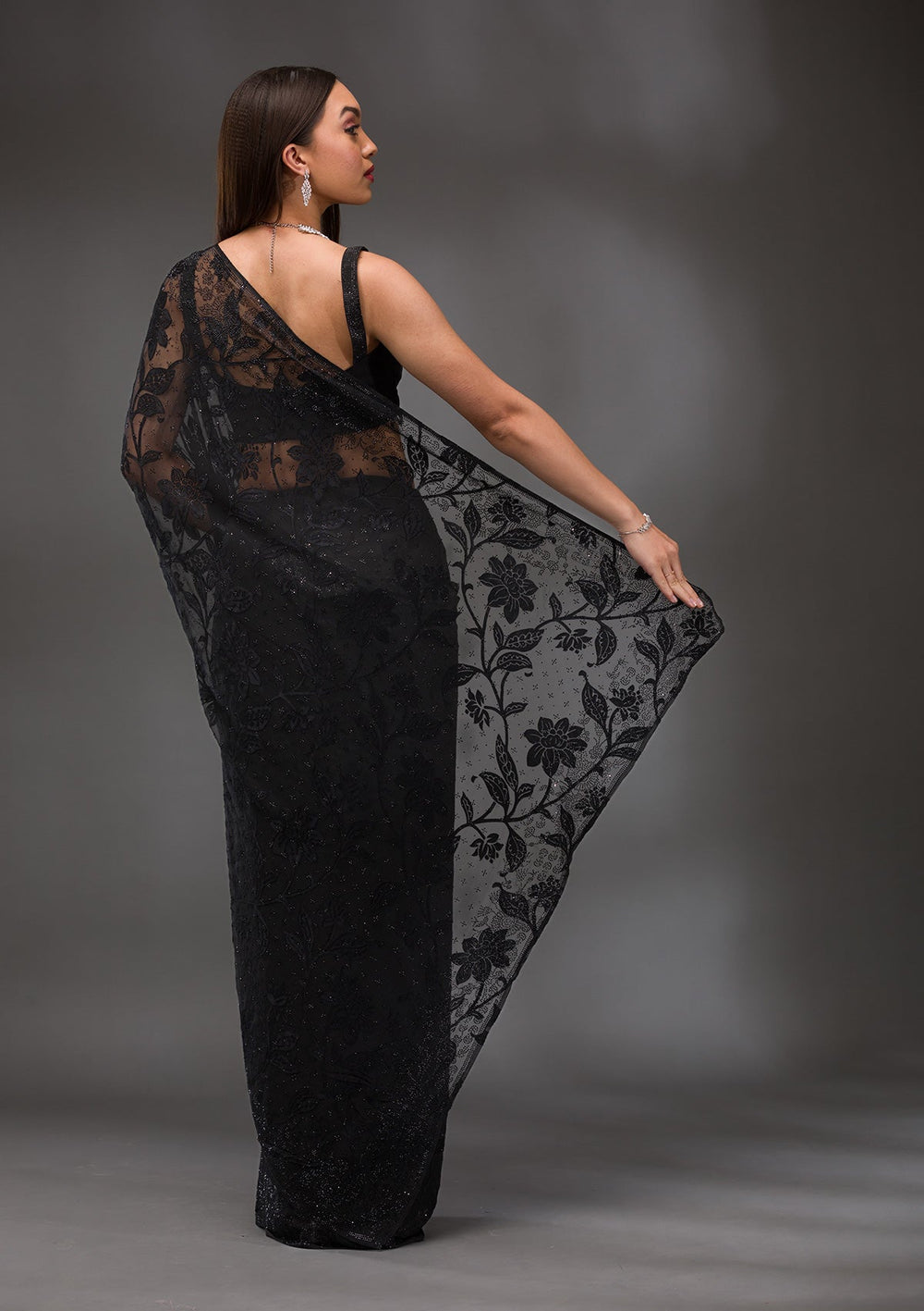 Black Stonework Georgette Saree-Koskii