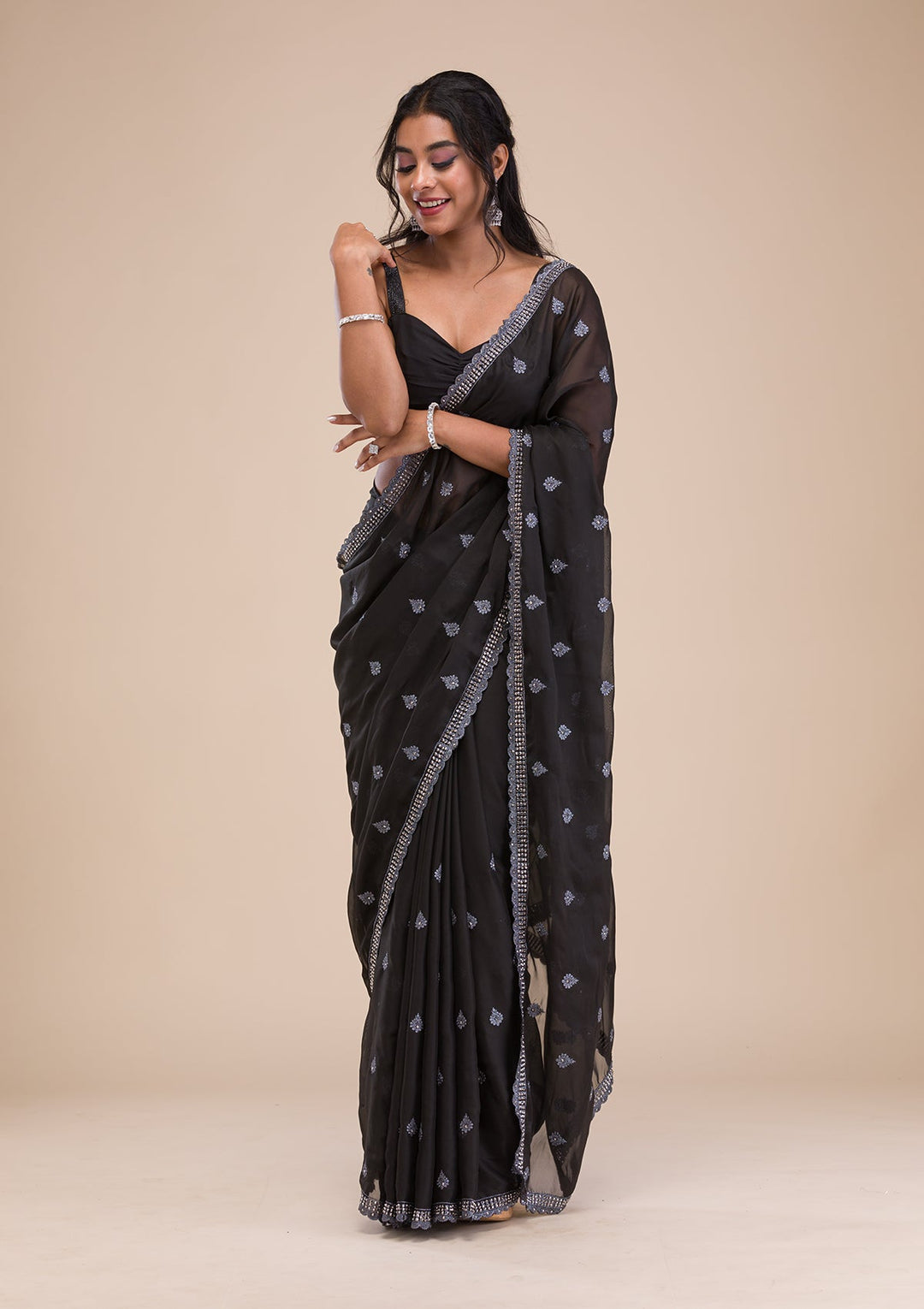 Black Stonework Georgette Saree-Koskii