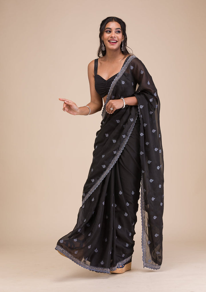 Black Stonework Georgette Saree-Koskii