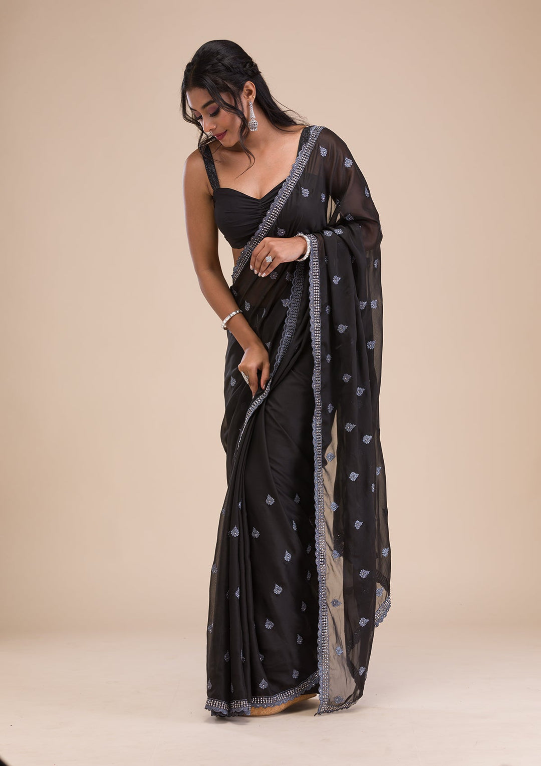 Black Stonework Georgette Saree-Koskii