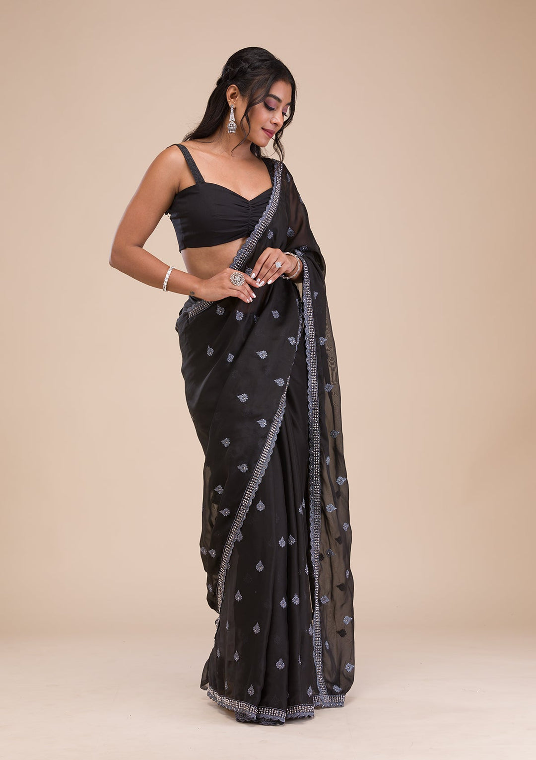 Black Stonework Georgette Saree-Koskii