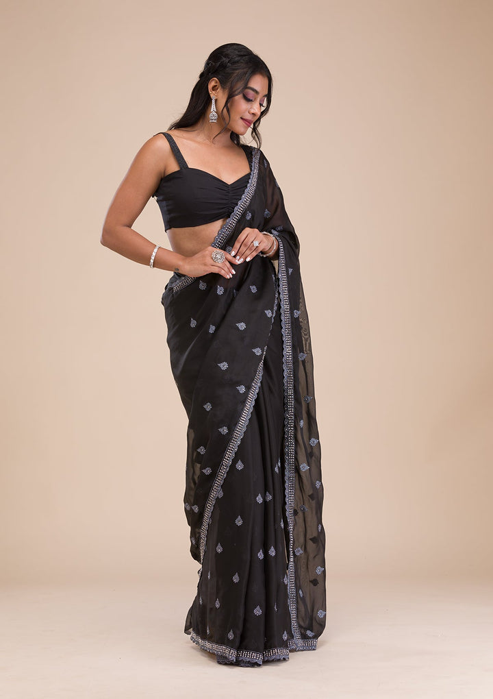 Black Stonework Georgette Saree-Koskii