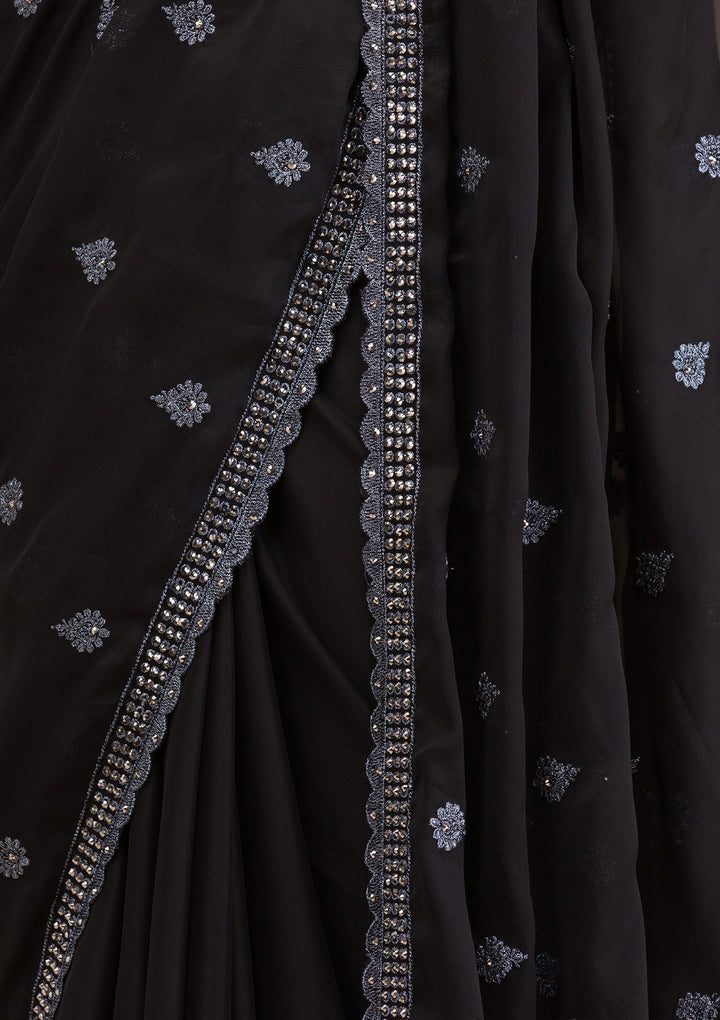 Black Stonework Georgette Saree-Koskii