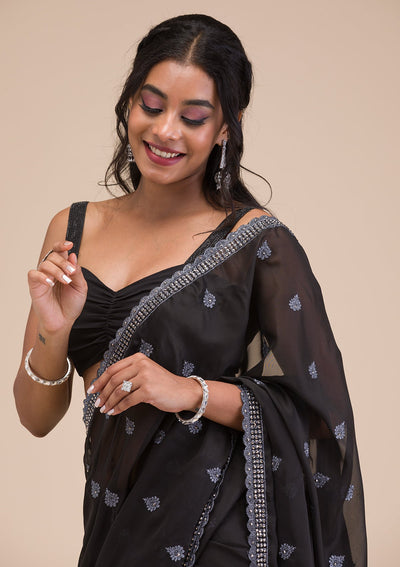 Black Stonework Georgette Saree-Koskii